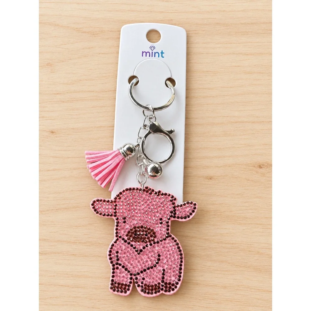 Highland Cow Rhinestone Keychain Set of 4 Sparkly Western Purse Bag Charms